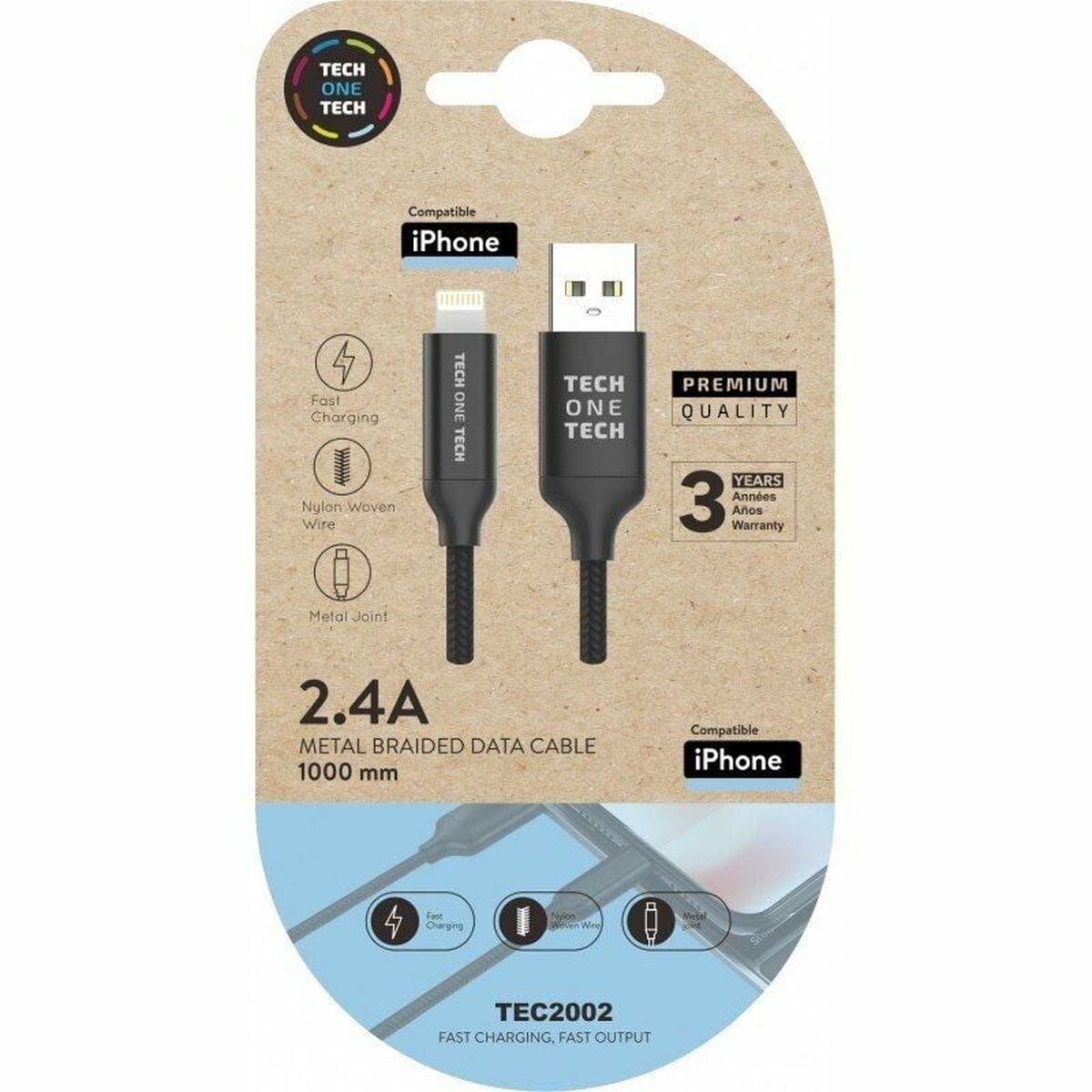 Lightning Cable Tech One Tech TEC2002 1 m Black Lightning Cable Tech One Tech TEC2002 1 m Black