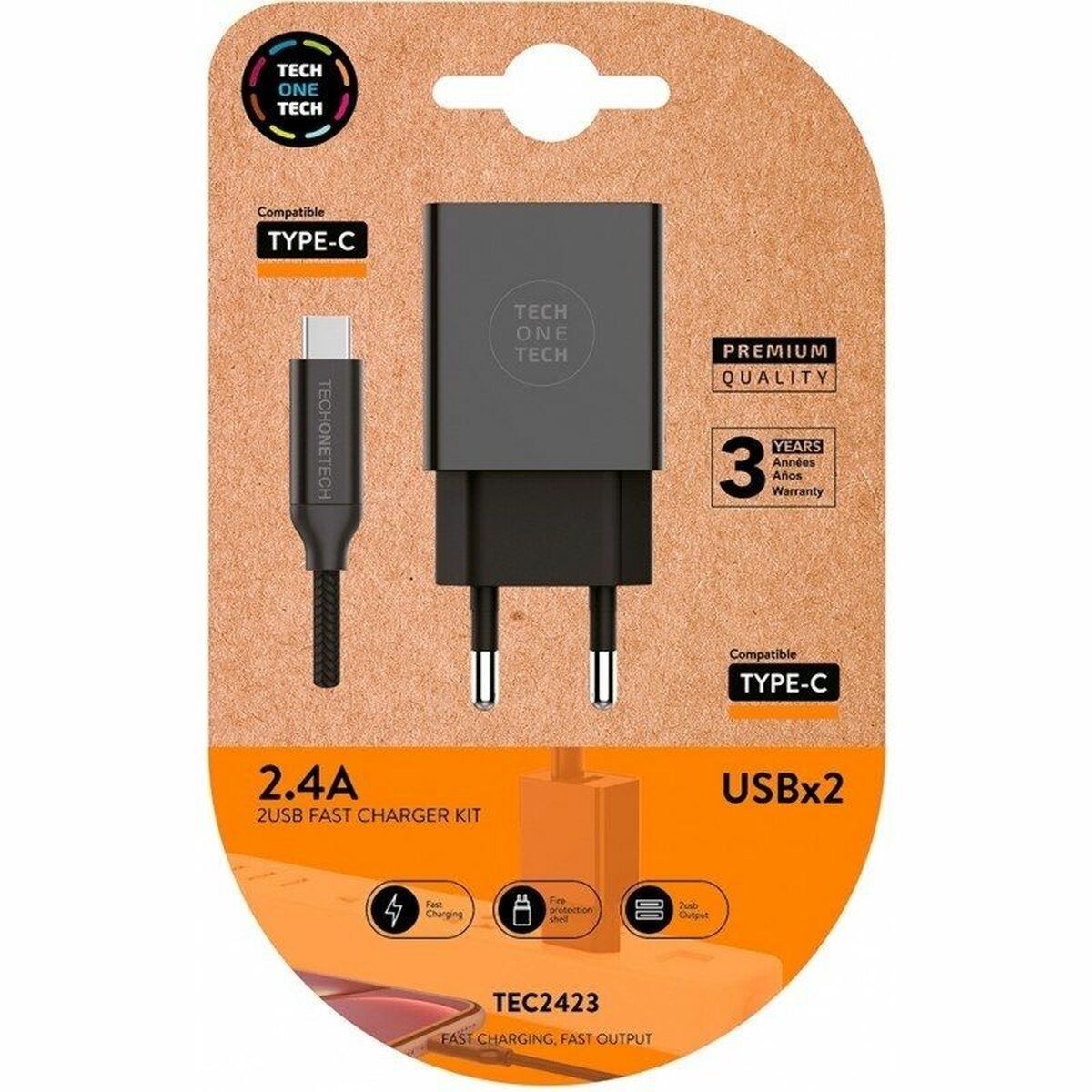 Wall Charger Tech One Tech TEC2423 Black Wall Charger Tech One Tech TEC2423 Black