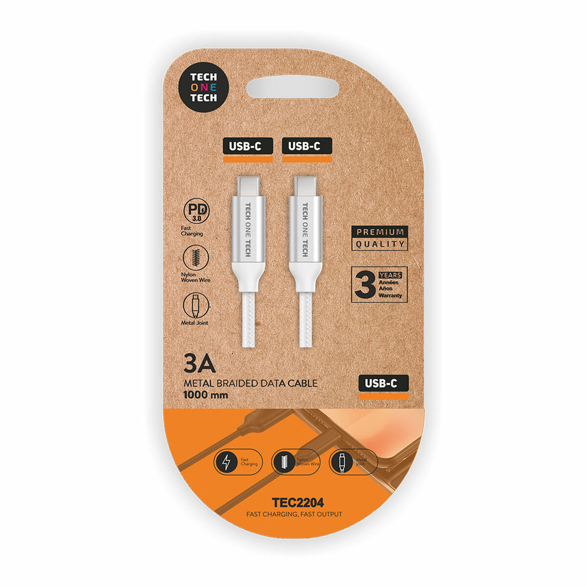 USB-C to USB-C Cable Tech One Tech TEC2204 1 m White