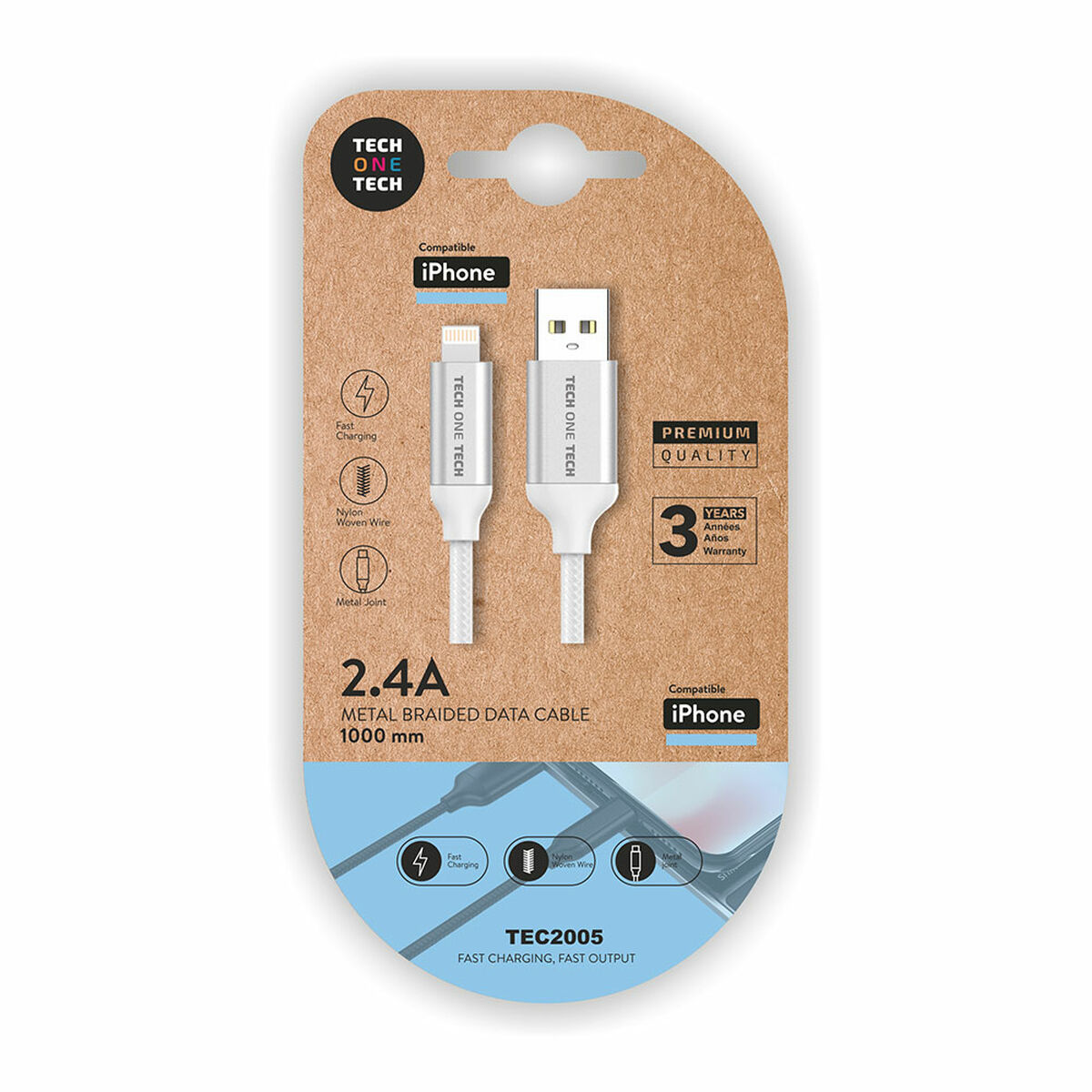 USB to Lightning Cable Tech One Tech TEC2005 1 m White
