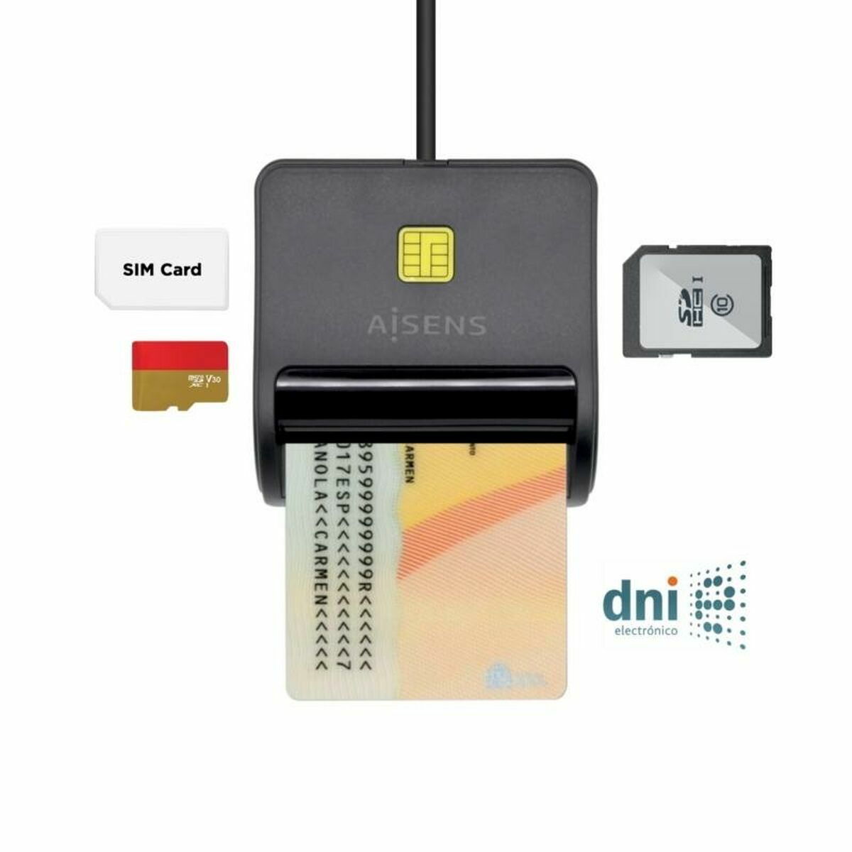 DNI/SIP Card Reader Aisens ASCR-SN02SD-BK Black DNI/SIP Card Reader Aisens ASCR-SN02SD-BK Black