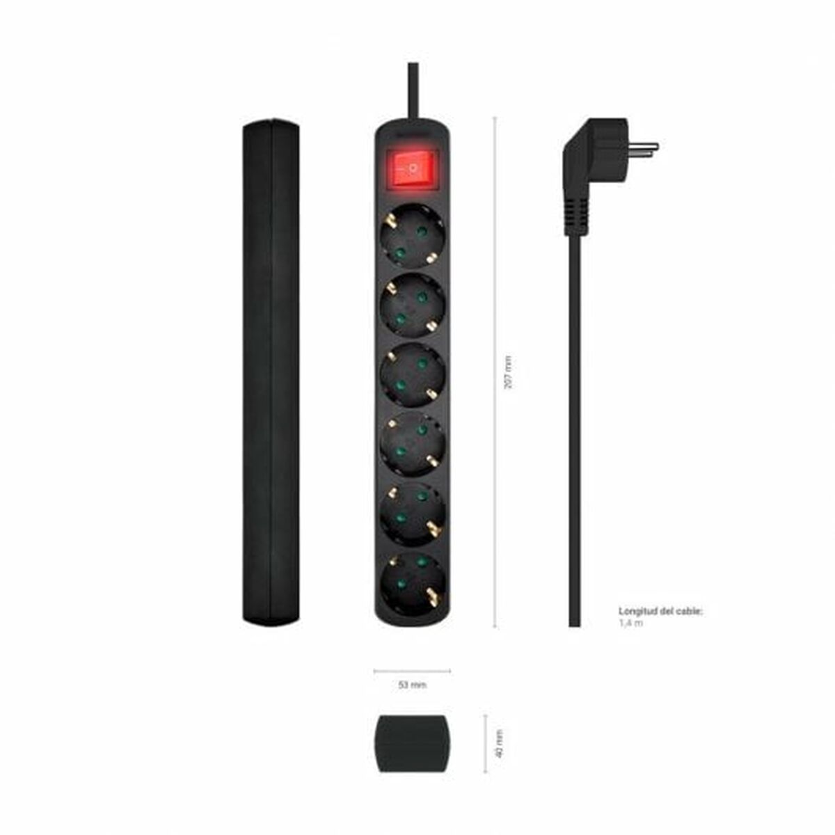 Power Socket – 6 Sockets with Switch Aisens A154-0536 Black (1,4 m)