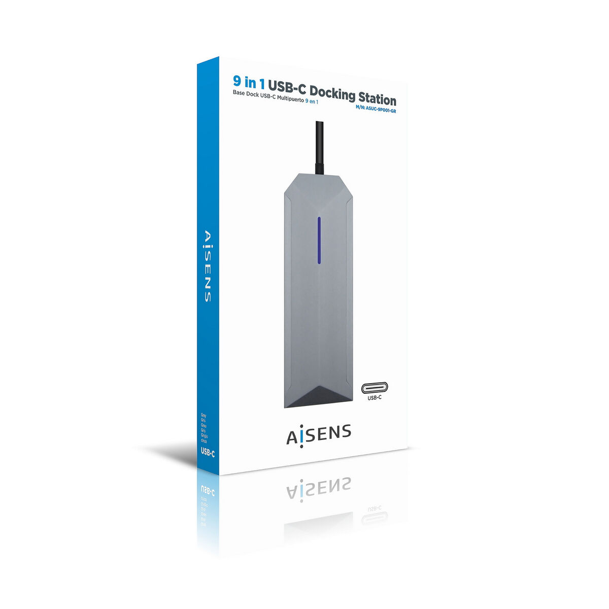 USB Hub Aisens ASUC-9P001-GR Black Grey 100 W