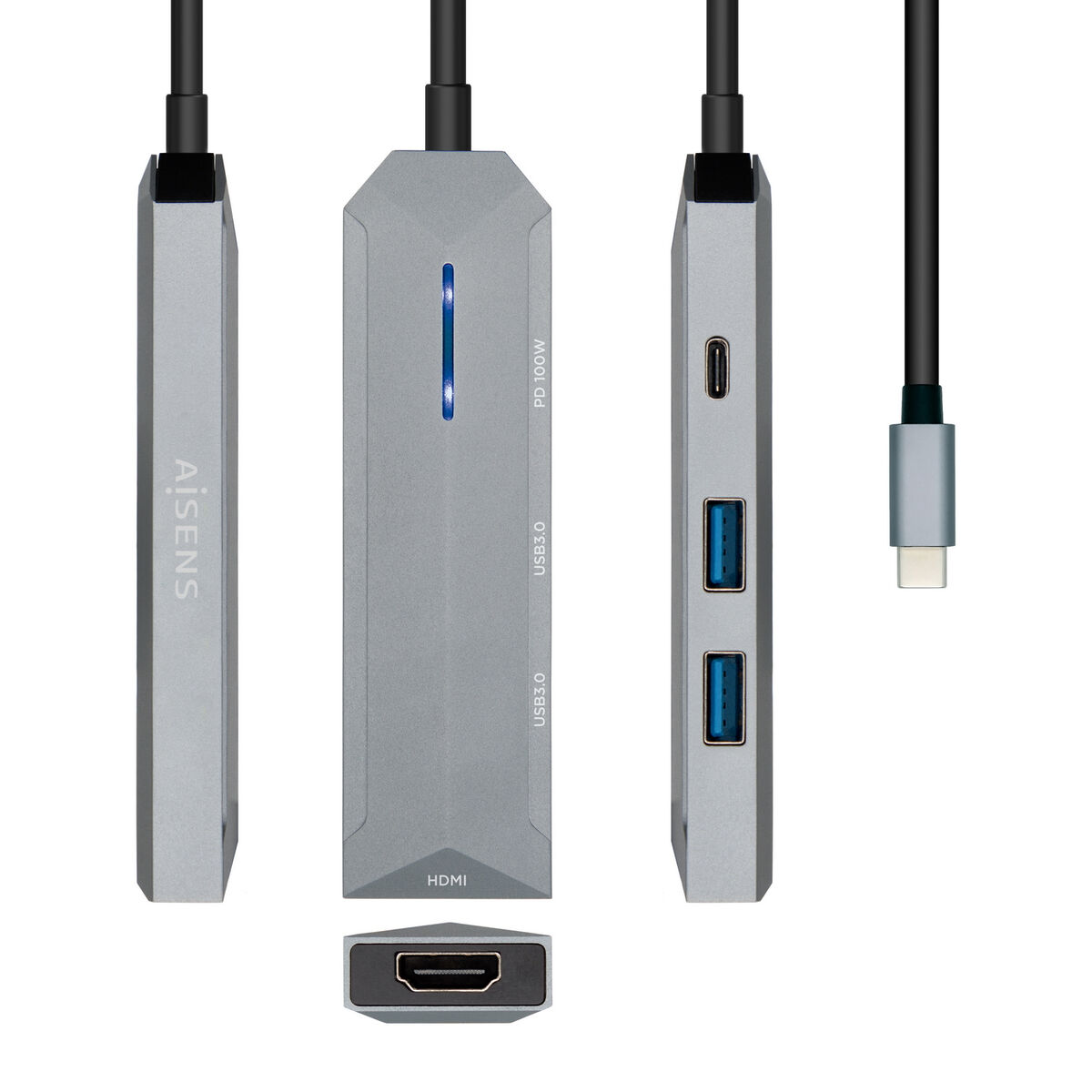 USB Hub Aisens ASUC-4P002-GR Grey 100 W (1 Unit) USB Hub Aisens ASUC-4P002-GR Grey 100 W (1 Unit)