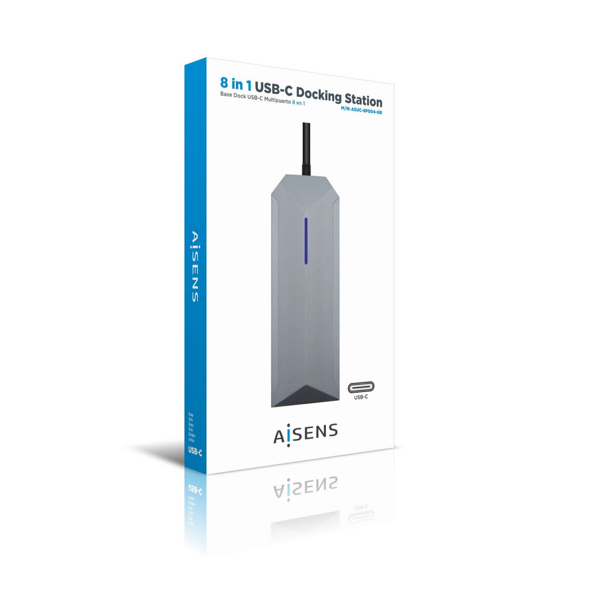 USB Hub Aisens ASUC-8P004-GR 4K Ultra HD Black Grey