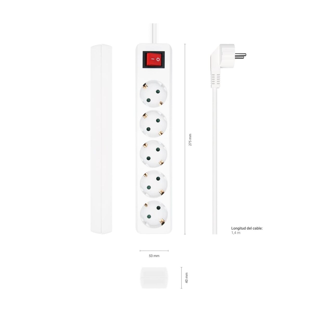 Power Socket – 5 sockets with Switch Aisens A154-0651 White 3500 W