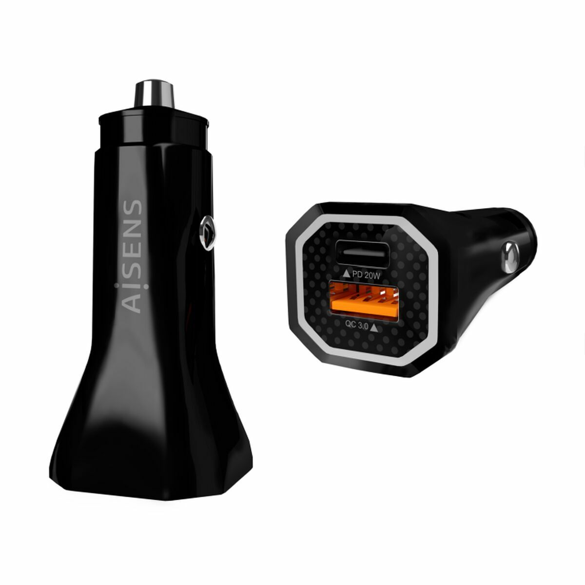 Car Charger Aisens ASCH-CAR2PQC-BK Black 38 W Car Charger Aisens ASCH-CAR2PQC-BK Black 38 W