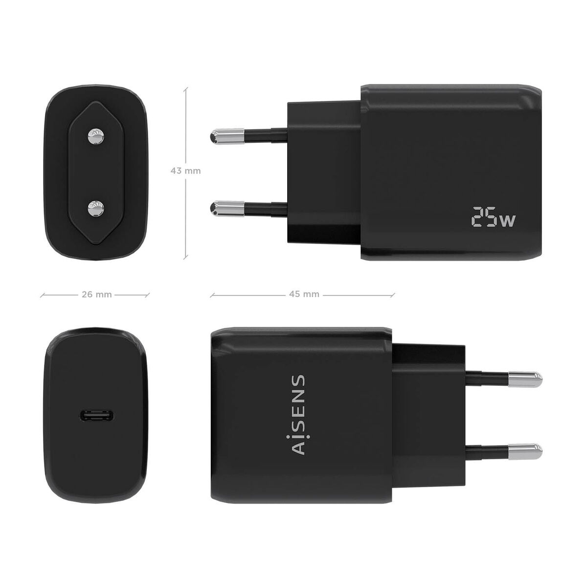 Wall Charger Aisens A110-0757 Black 25 W Wall Charger Aisens A110-0757 Black 25 W