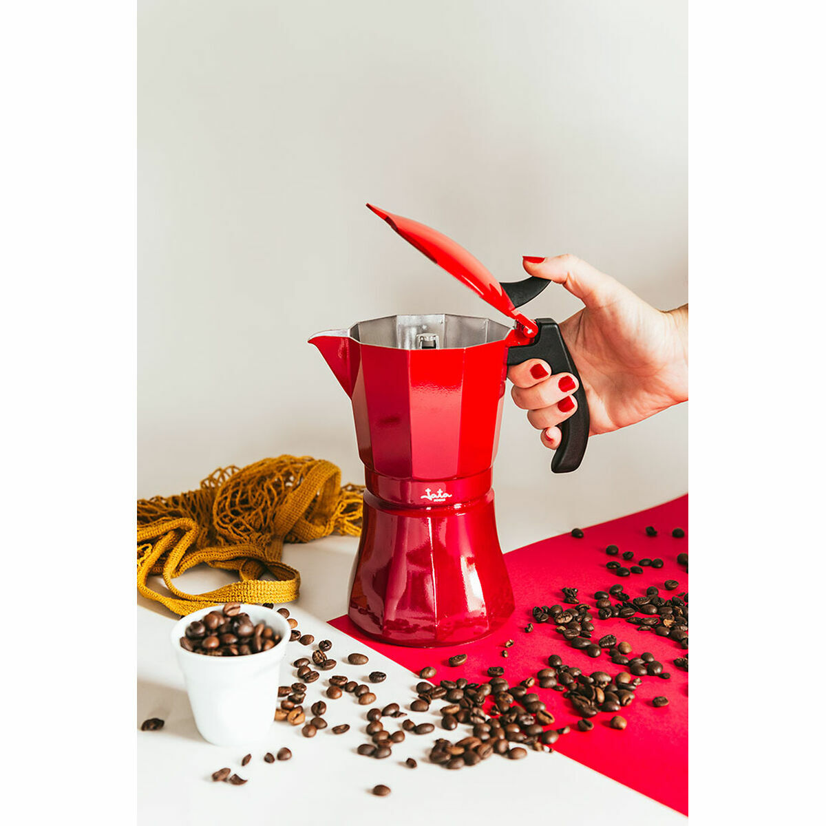 Italian Coffee Pot JATA Cafetera de induccin roja vulcano Red Aluminium 12 Cups (1 Unit)