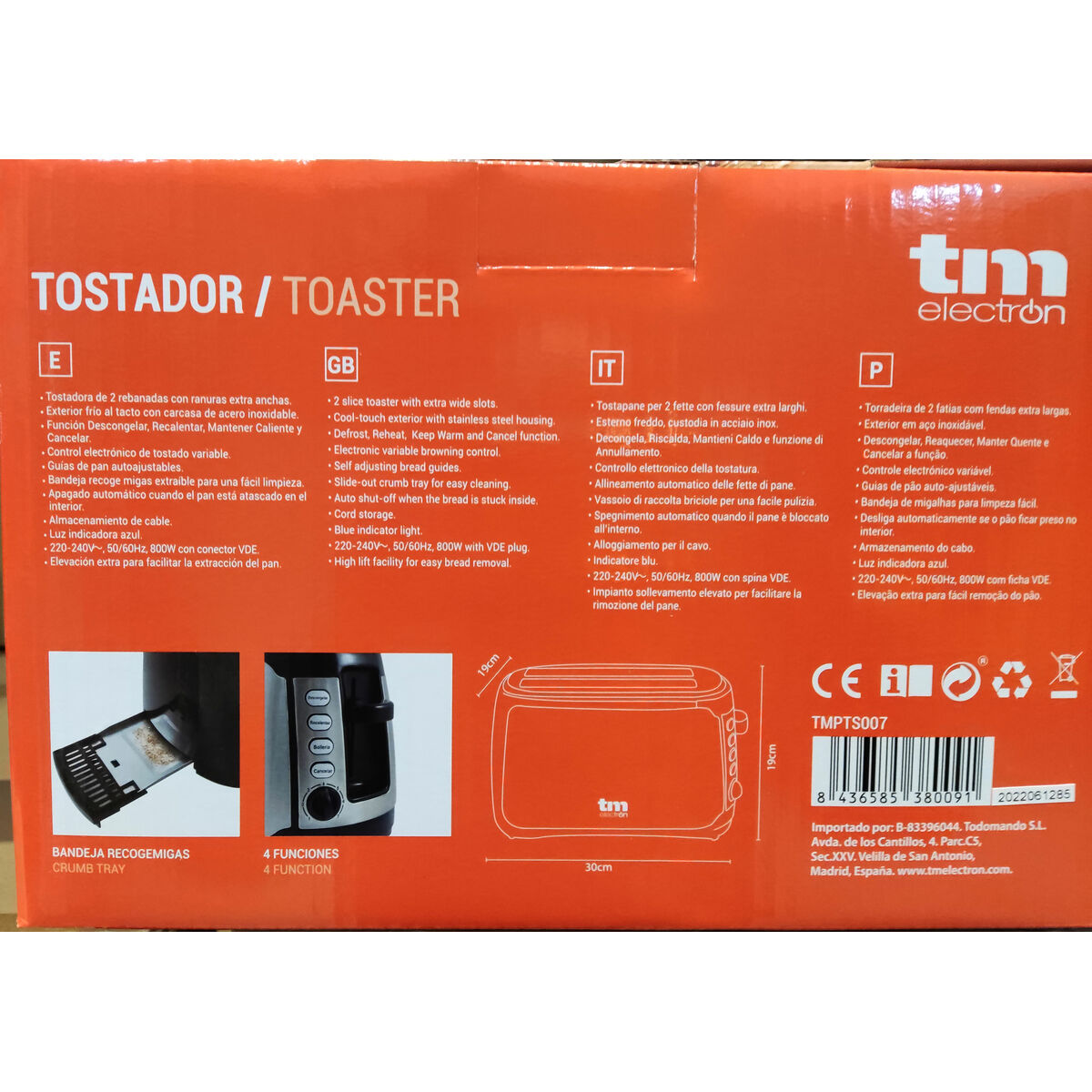 Toaster TM Electron 800W 1400 W