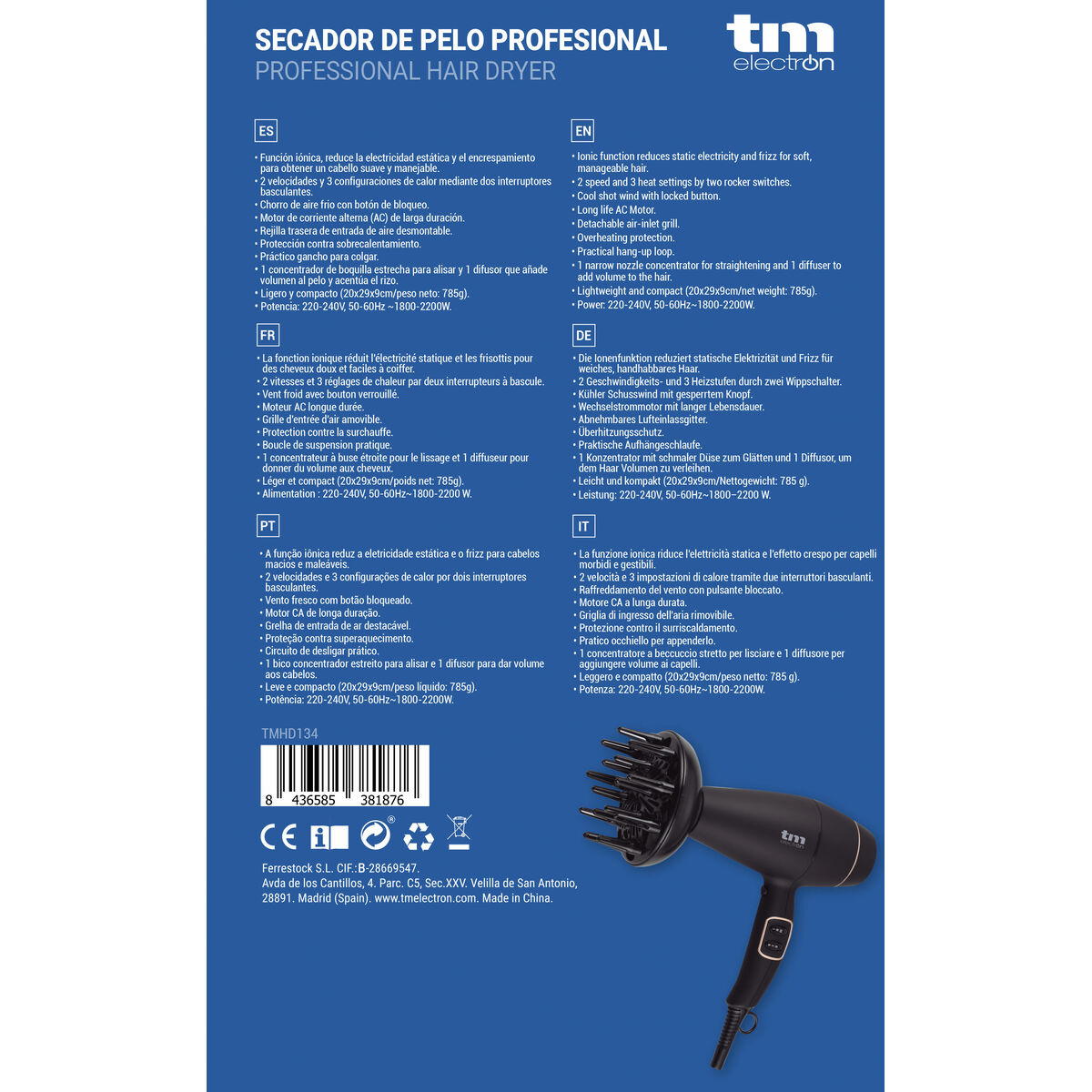 Hairdryer TM Electron 1800-2200 W