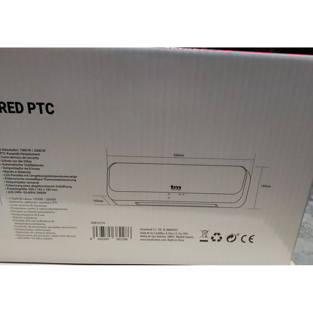 Heater TM Electron 2000 W Black/White Electric Wall