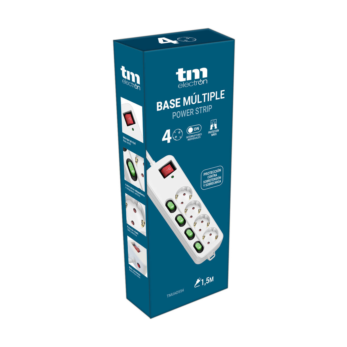 4-socket plugboard without power switch TM Electron TMUAD554 White 3680 W (1,5 m)