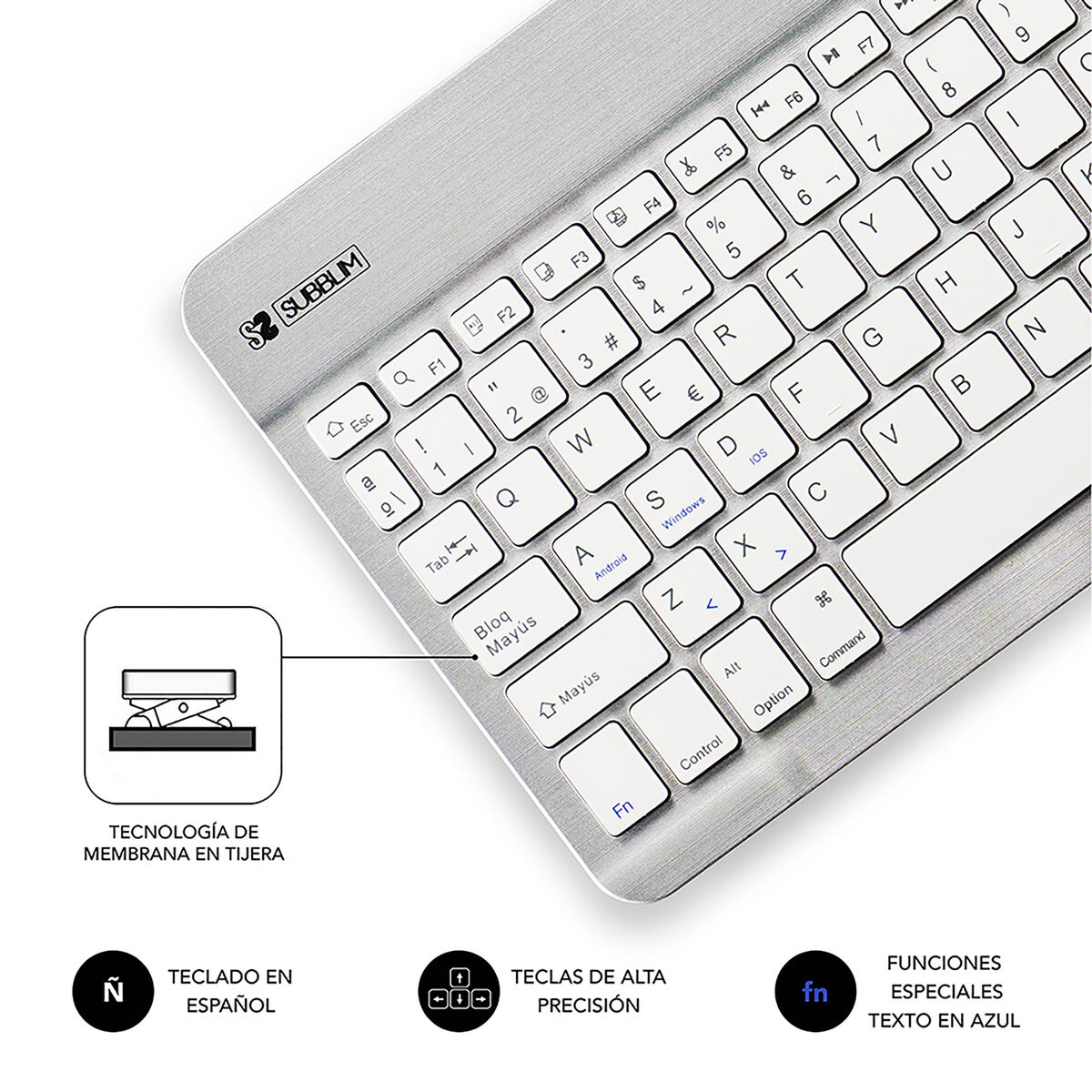 Bluetooth Keyboard Subblim SUB-KBT-SM0001 Silver Spanish Qwerty