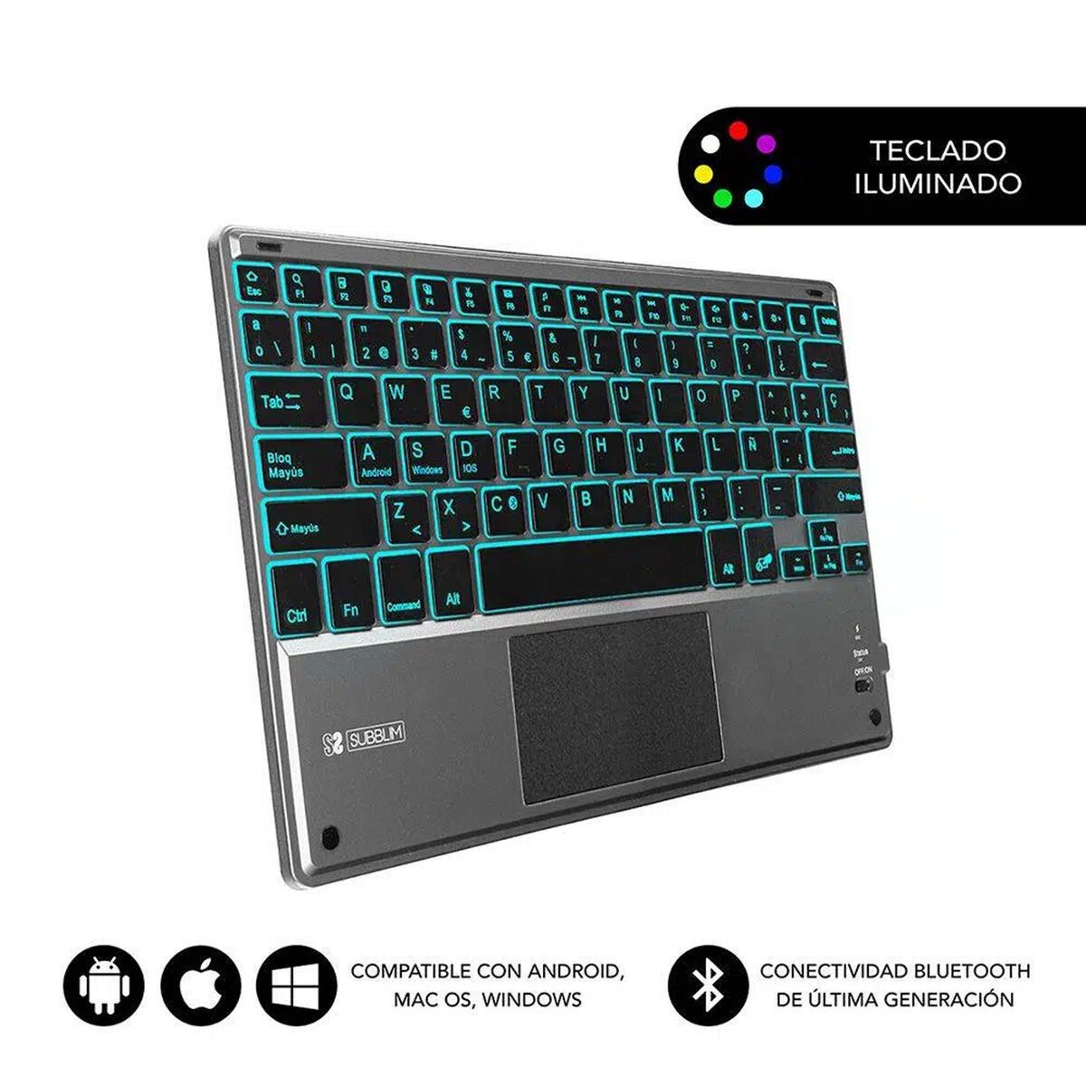 Bluetooth Keyboard with Support for Tablet Subblim SUB-KBT-SMBT51 Grey Multicolour Spanish Qwerty