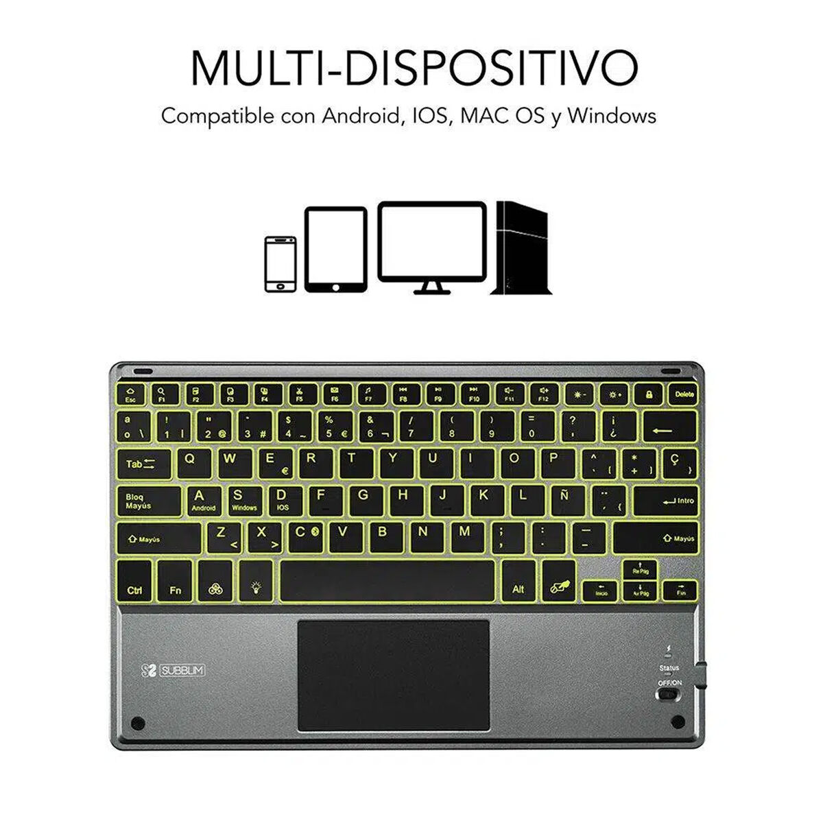 Bluetooth Keyboard with Support for Tablet Subblim SUB-KBT-SMBT51 Grey Multicolour Spanish Qwerty