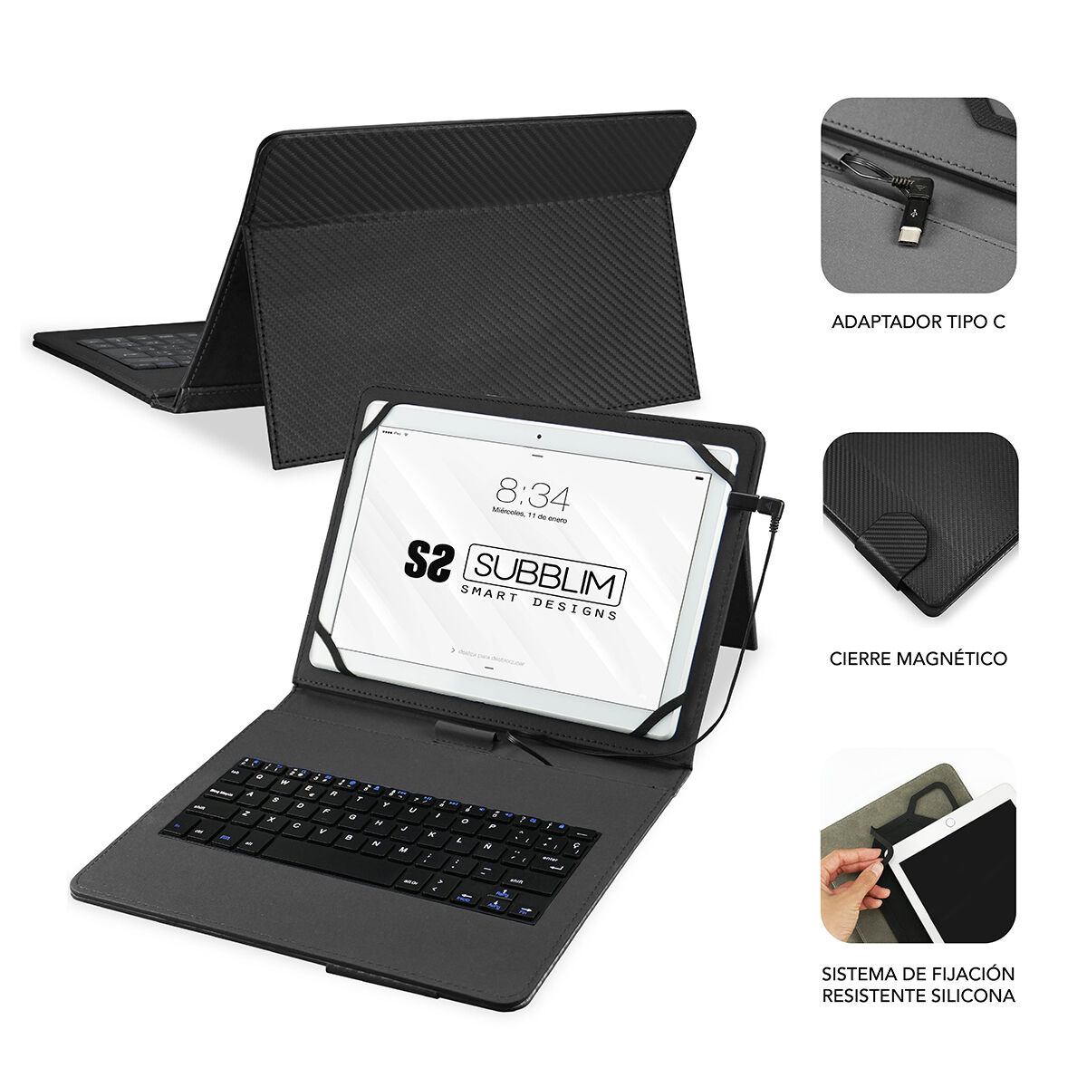 Case for Tablet and Keyboard Subblim SUB-KT1-USB001 Black Spanish Qwerty