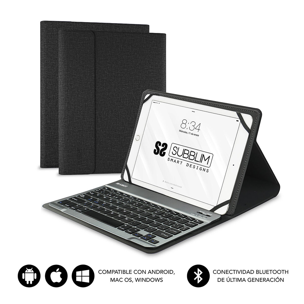 Case for Tablet and Keyboard Subblim SUB-KT2-BT0001 Black Grey Spanish Qwerty
