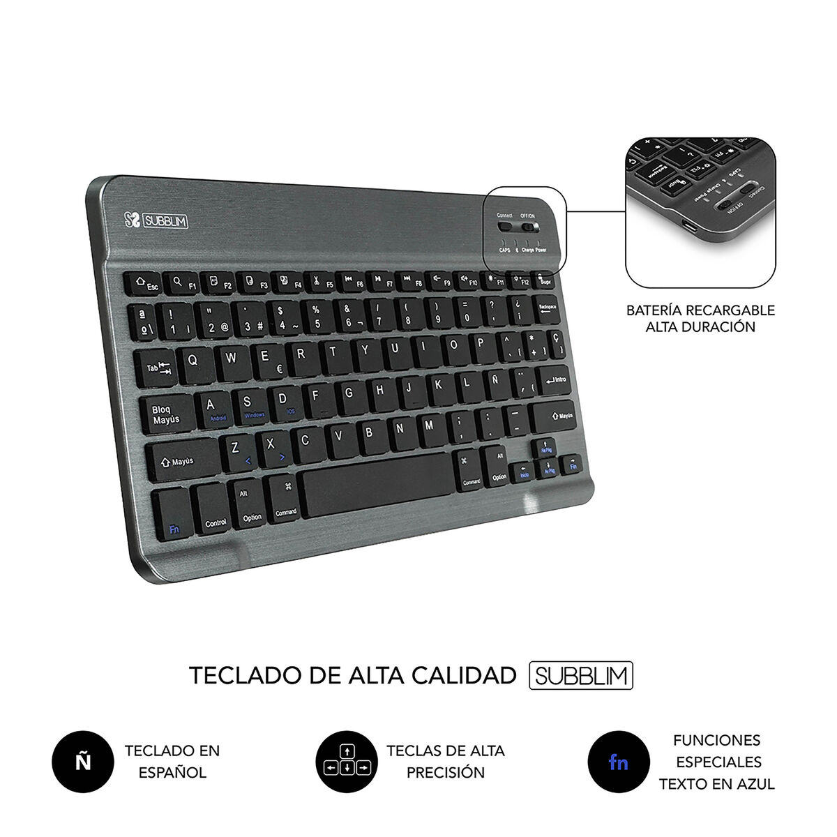 Case for Tablet and Keyboard Subblim SUB-KT2-BT0001 Black Grey Spanish Qwerty