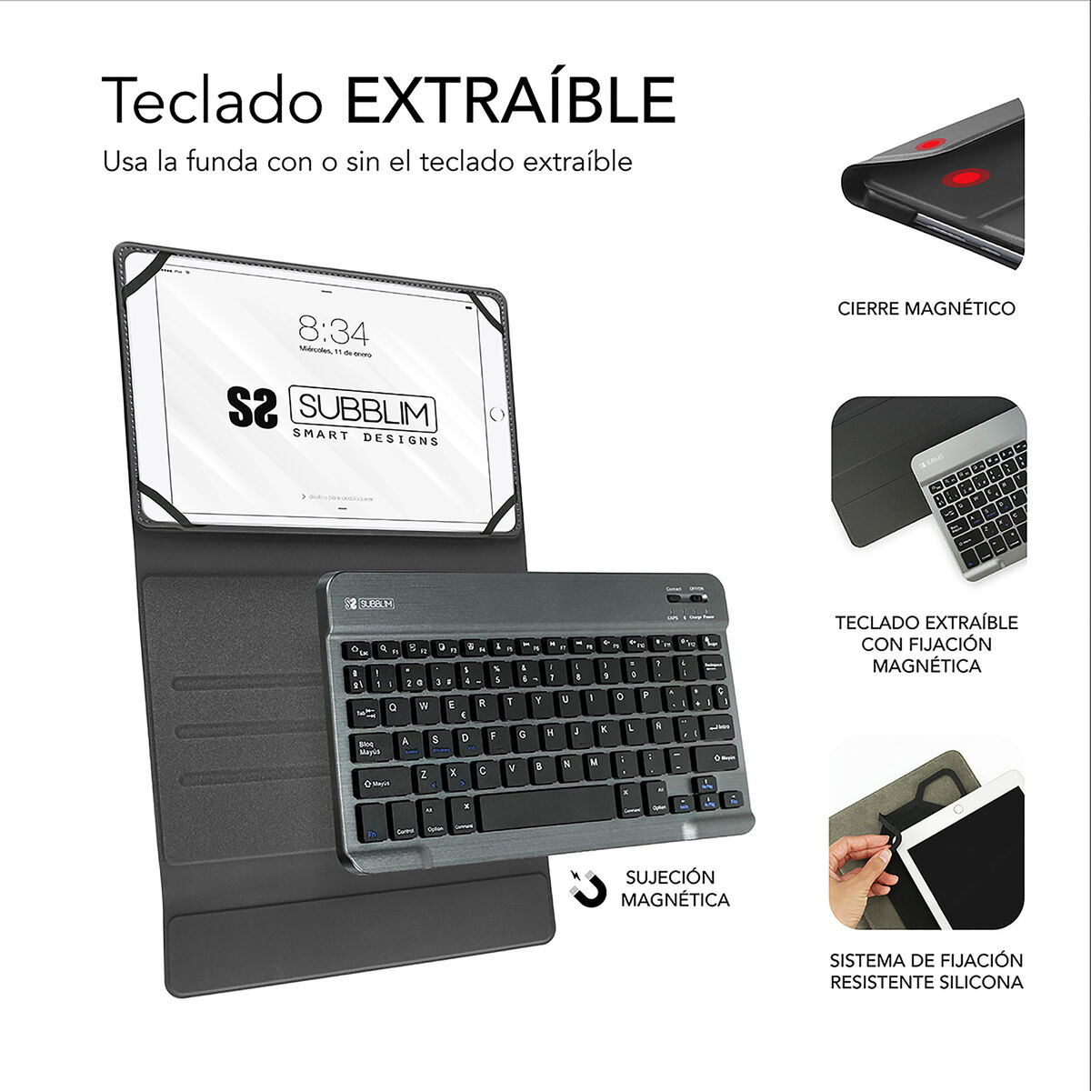 Case for Tablet and Keyboard Subblim SUB-KT2-BT0001 Black Grey Spanish Qwerty