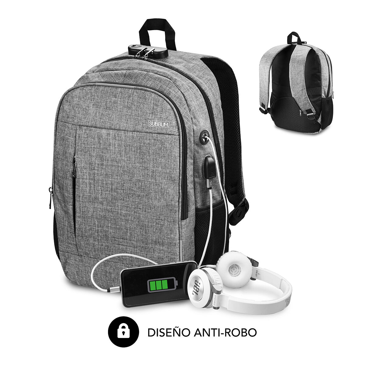 Rucksack for Laptop and Tablet with USB Output Subblim SUB-BP-1UL0001 Grey