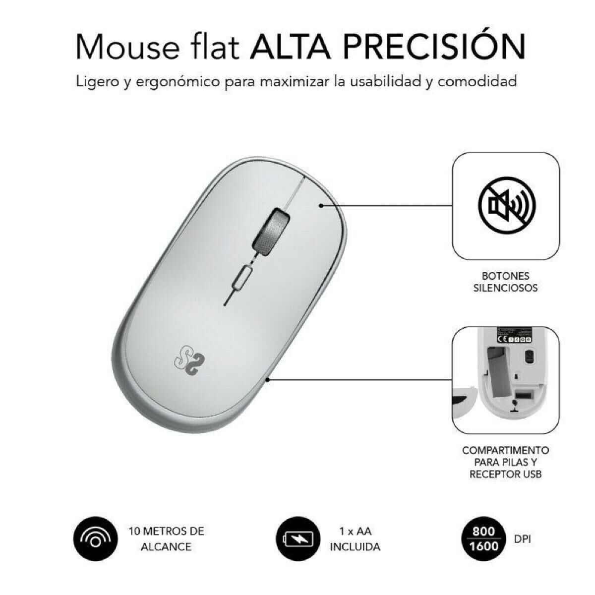 Mini Optical Mouse Subblim SUBMO-RFM0001 Silver 1600 dpi