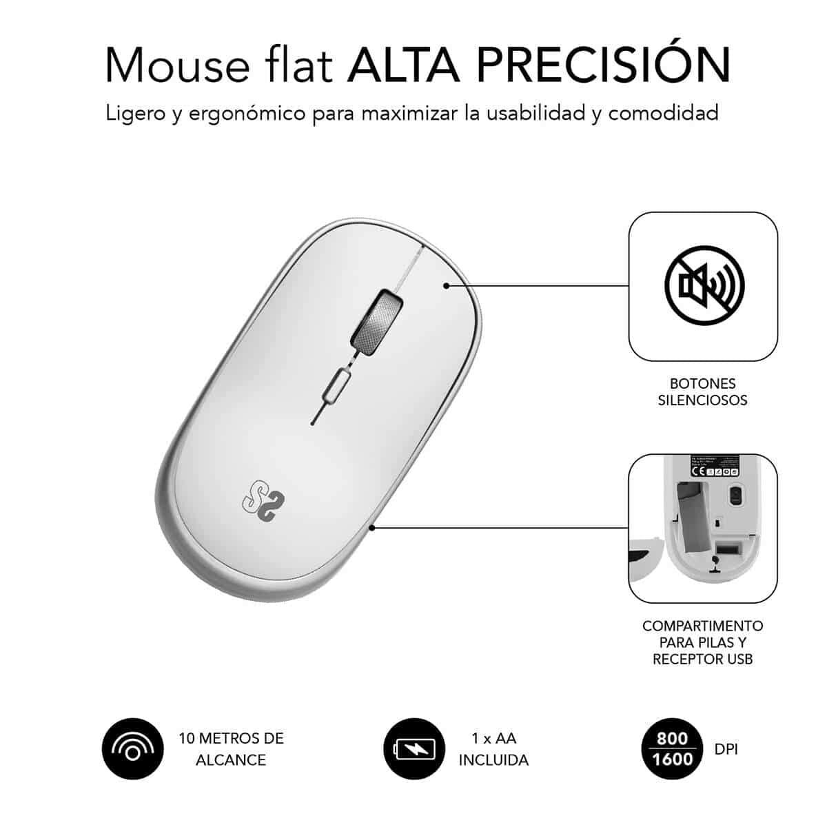 Mini Optical Mouse Subblim SUBMO-RFM0001 Silver 1600 dpi