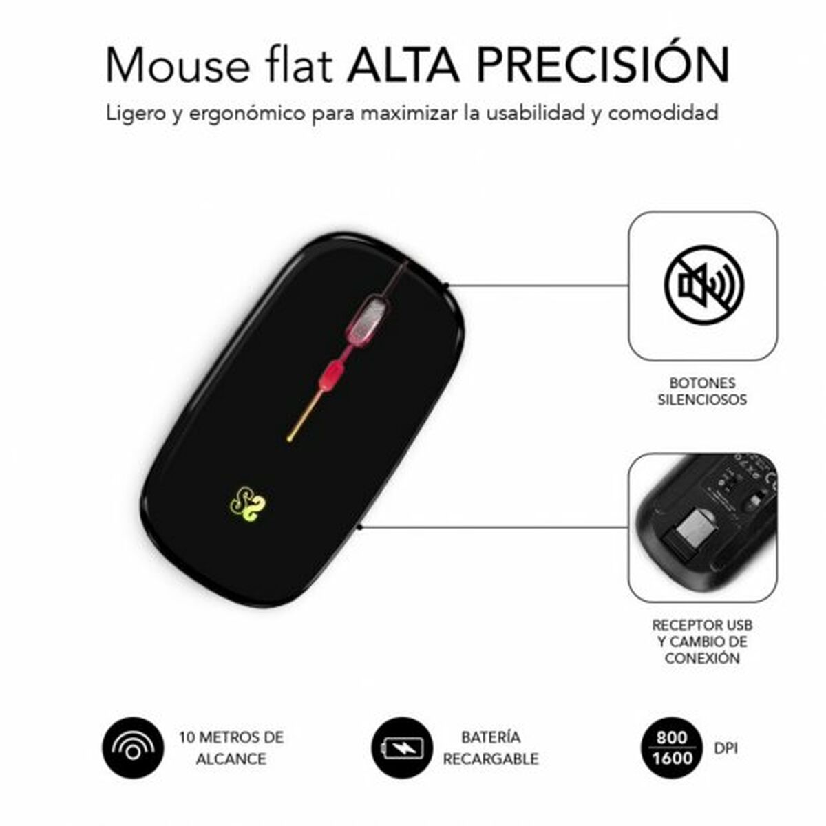 Mouse Subblim SUBMO-LDFLAT1 1600 dpi Black