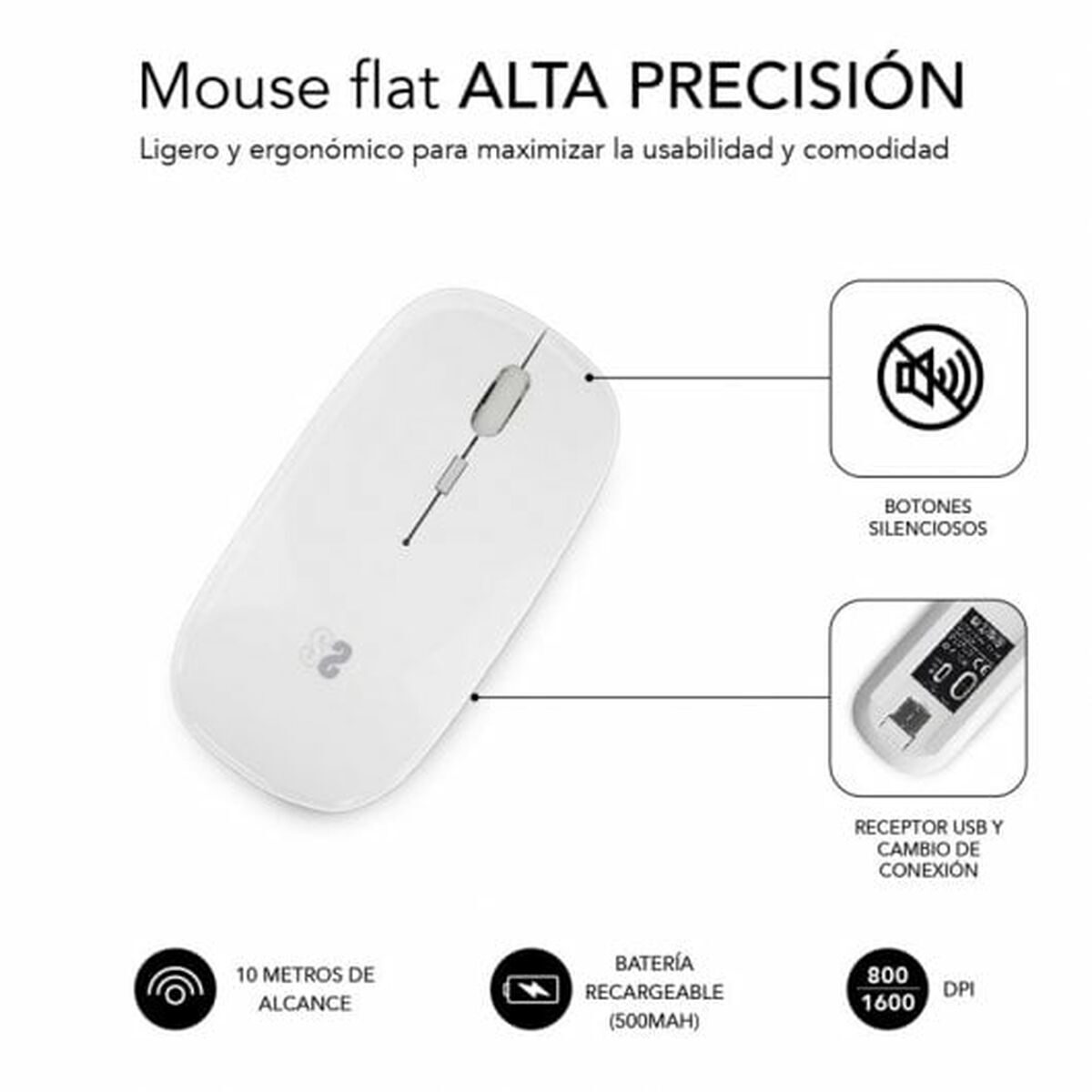 Wireless Bluetooth Mouse Subblim SUBMO-DFLAT21 White 1600 dpi