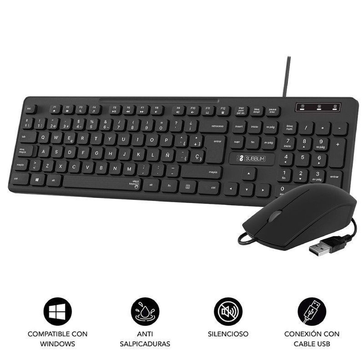 Keyboard and Mouse Subblim SUBKBC-CSSK01 Black QWERTY