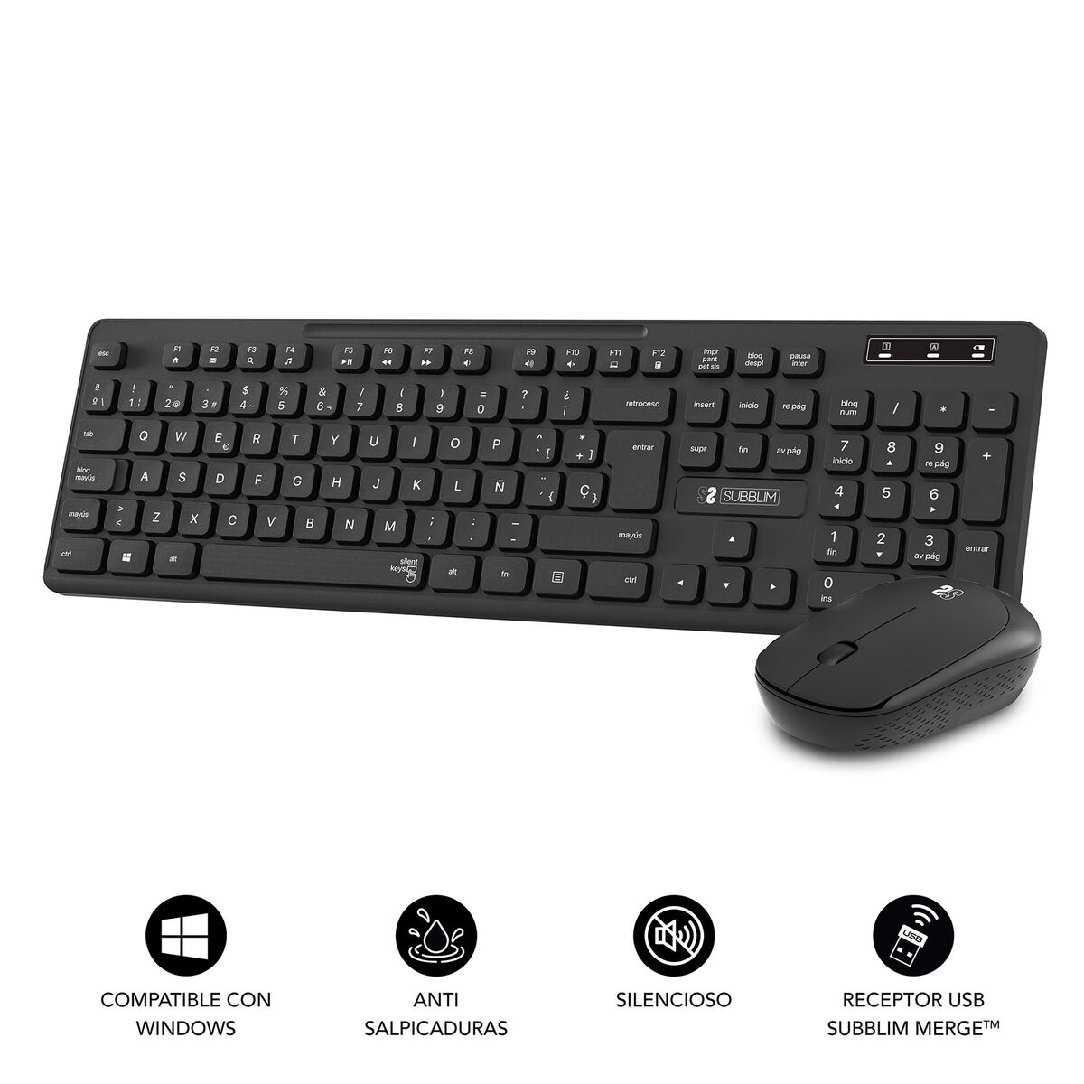 Keyboard and Wireless Mouse Subblim SUBKBC-CSSW10 Black Spanish Qwerty QWERTY