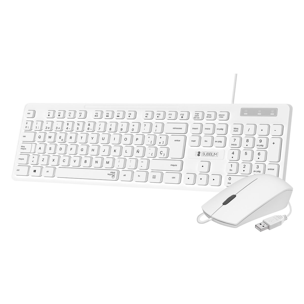Keyboard and Mouse Subblim SUBKBC-CSSK02 White Spanish Qwerty QWERTY Keyboard and Mouse Subblim SUBKBC-CSSK02 White Spanish Qwerty QWERTY