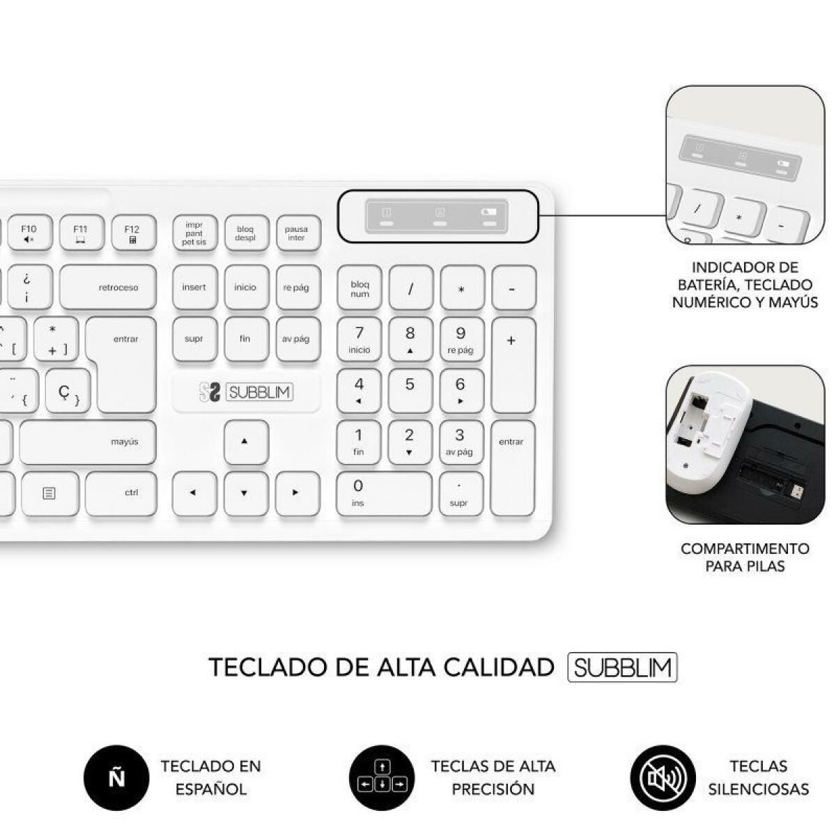 Keyboard and Wireless Mouse Subblim SUBKBC-CSSW11 White Spanish Qwerty