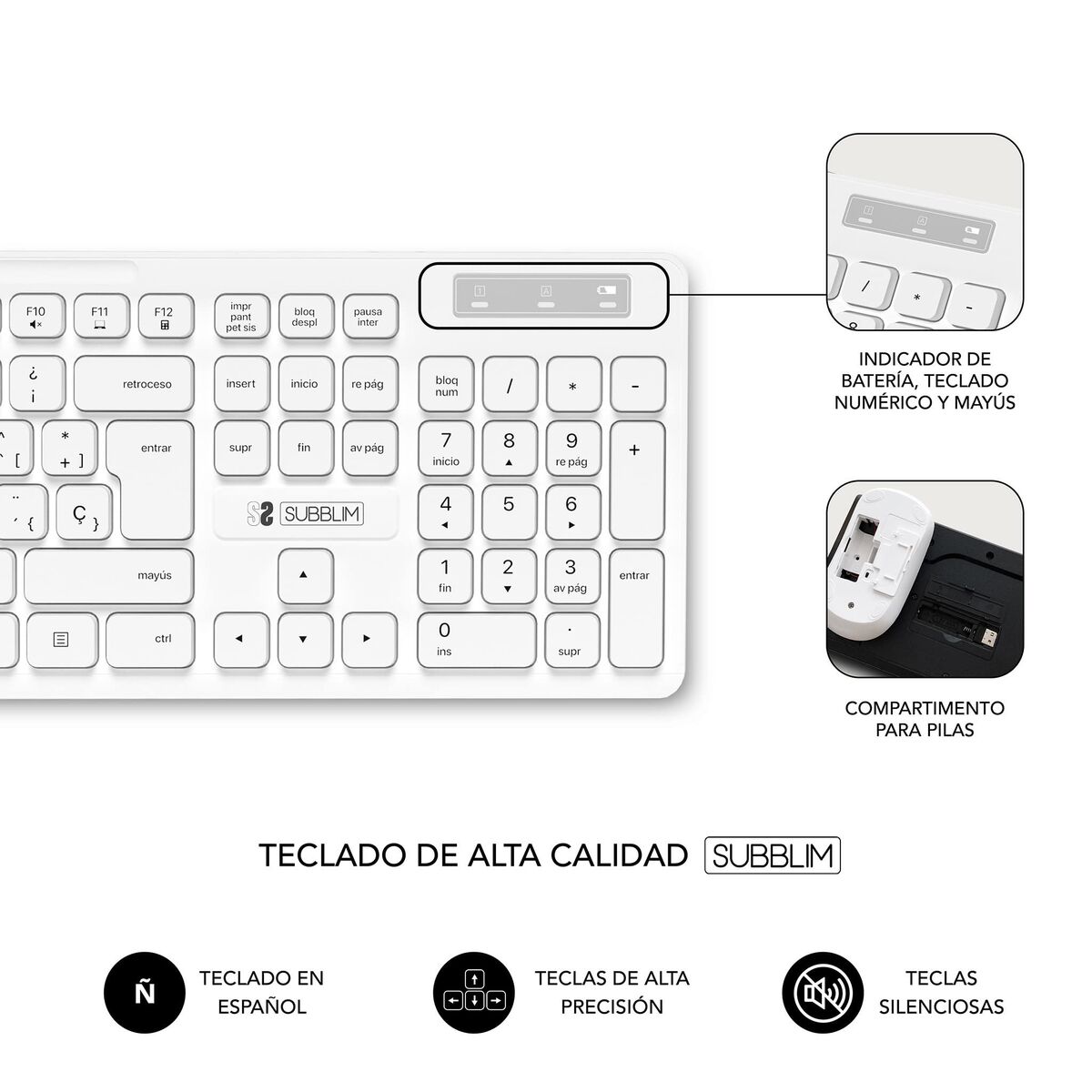 Keyboard and Wireless Mouse Subblim SUBKBC-CSSW11 White Spanish Qwerty