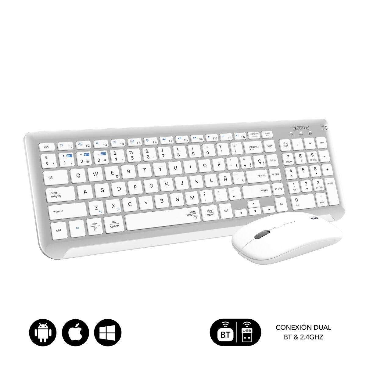 Keyboard and Wireless Mouse Subblim SUBKBC-DCEP10 Silver Spanish Qwerty
