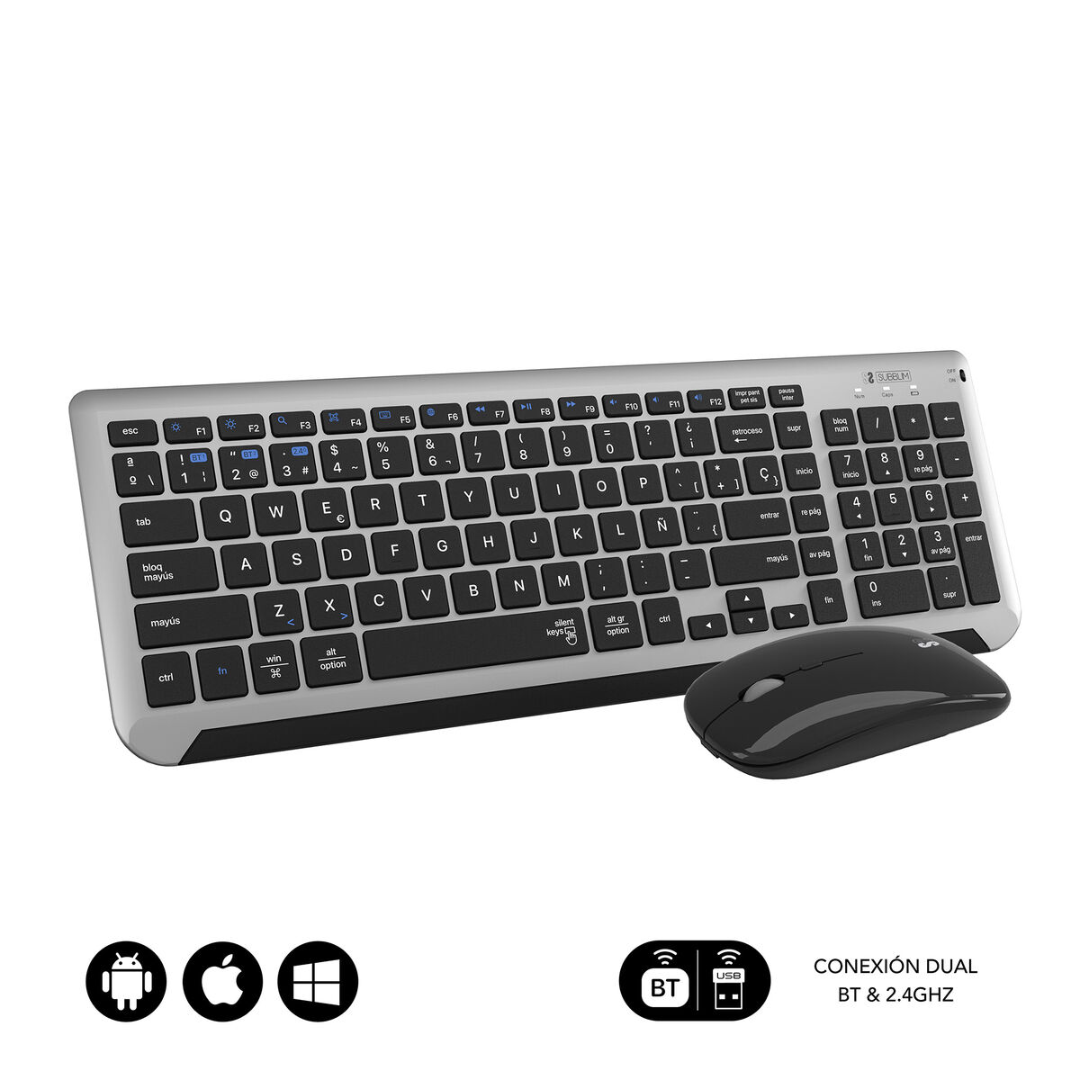 Keyboard and Wireless Mouse Subblim SUBKBC-DCEP20 Grey Spanish Qwerty