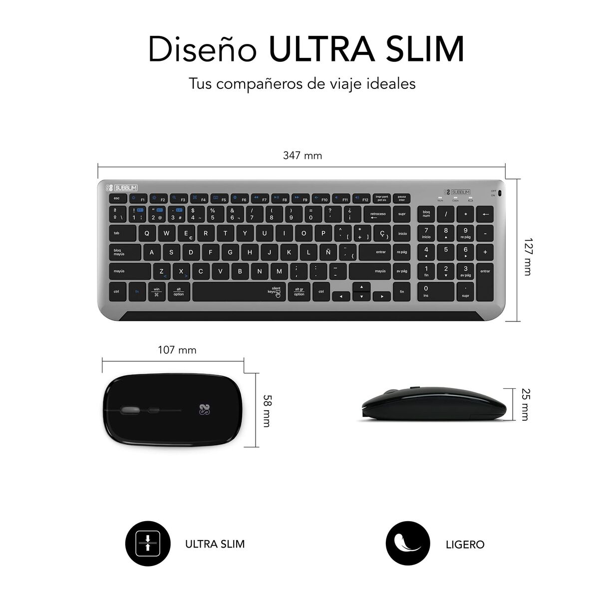 Keyboard and Wireless Mouse Subblim SUBKBC-DCEP20 Grey Spanish Qwerty
