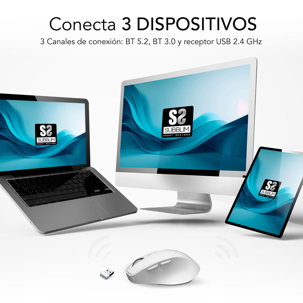 Wireless Mouse Subblim SUBMO-EDCON02 White 2400 dpi