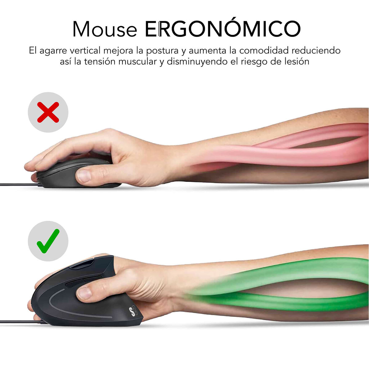 Ergonomic Optical Mouse Subblim SUBMO-EDGVU01 Black 1600 dpi