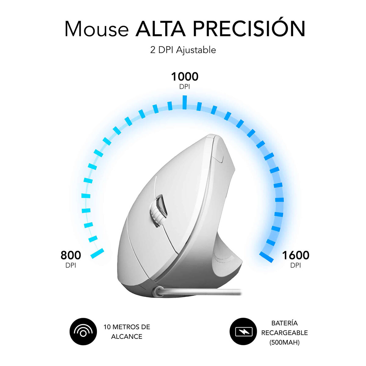 Ergonomic Optical Mouse Subblim SUBMO-EDGVU02 White 1600 dpi