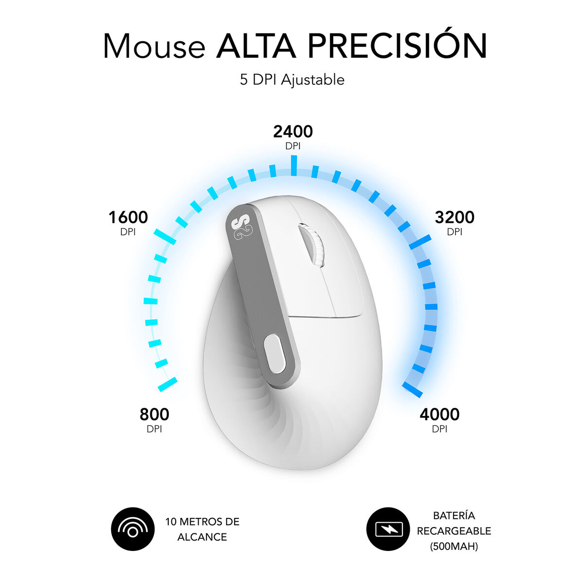 Ergonomic Optical Mouse Subblim SUBMO-EDNVW02 White 4000 dpi