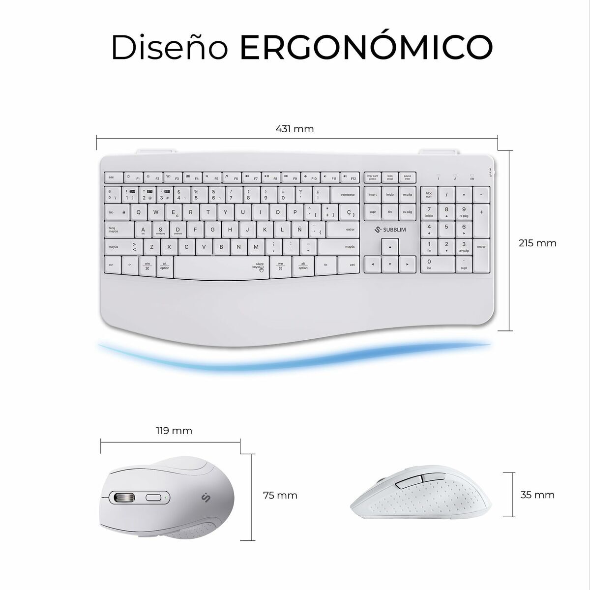 Keyboard and Mouse Subblim SUBKBC-DCOPW1 White Spanish Spanish Qwerty QWERTY