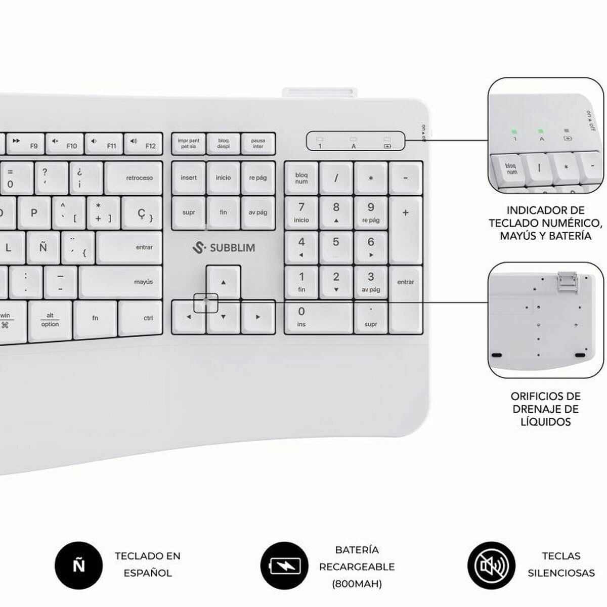 Keyboard and Mouse Subblim SUBKBC-DCOPW1 White