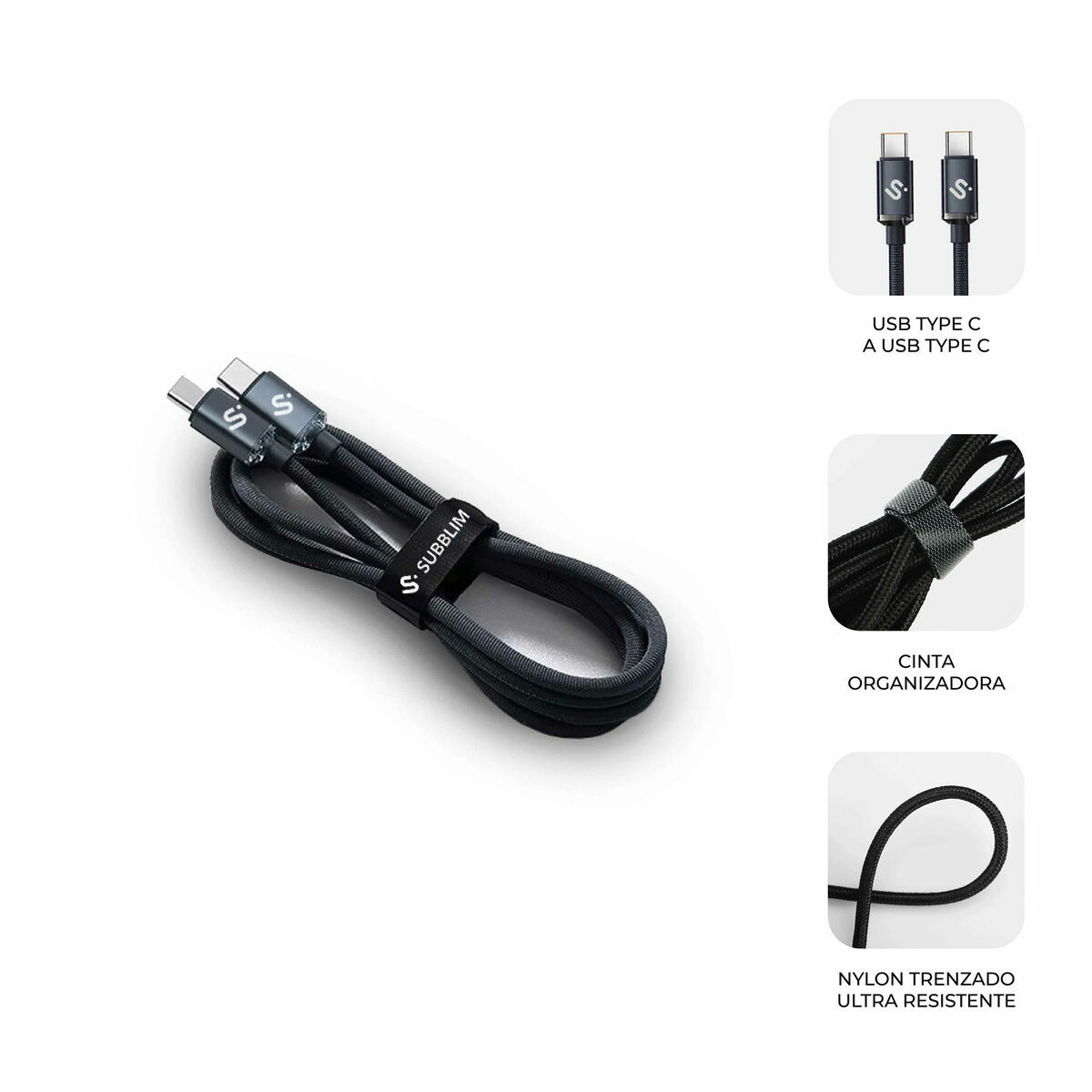 USB-C to USB-C Cable Subblim SUBCAB-C06001 1 m Black