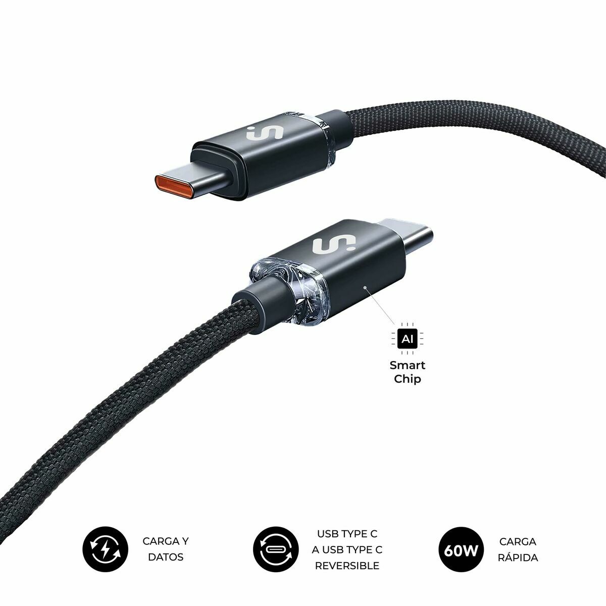 USB-C to USB-C Cable Subblim SUBCAB-C06001 1 m Black