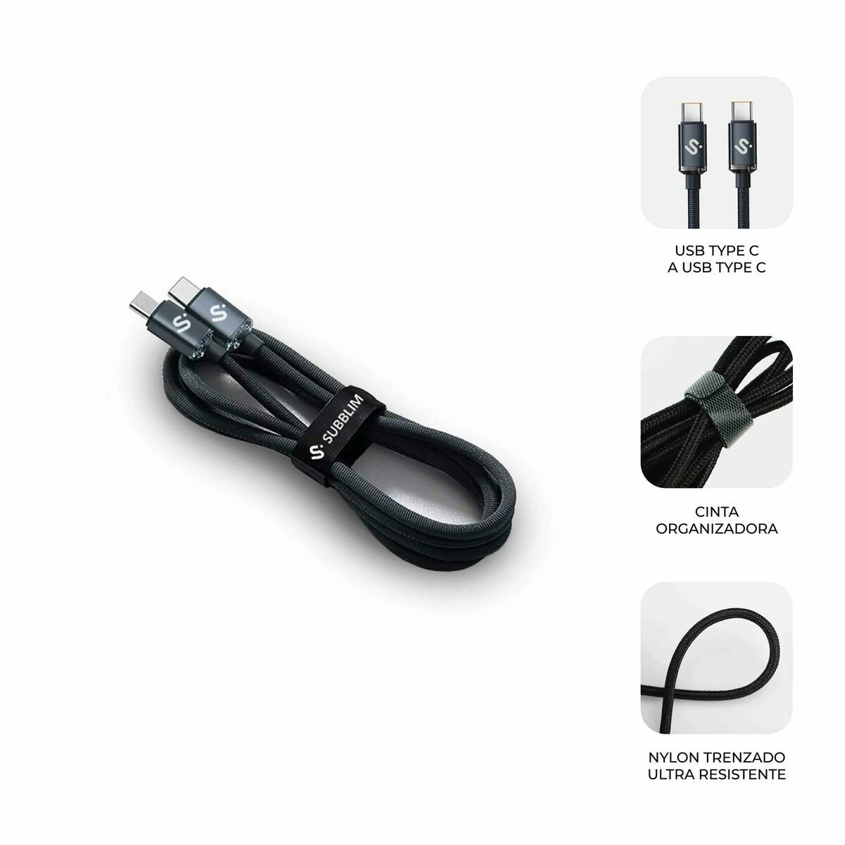 USB-C to USB-C Cable Subblim SUBCAB-C06001 1 m Black