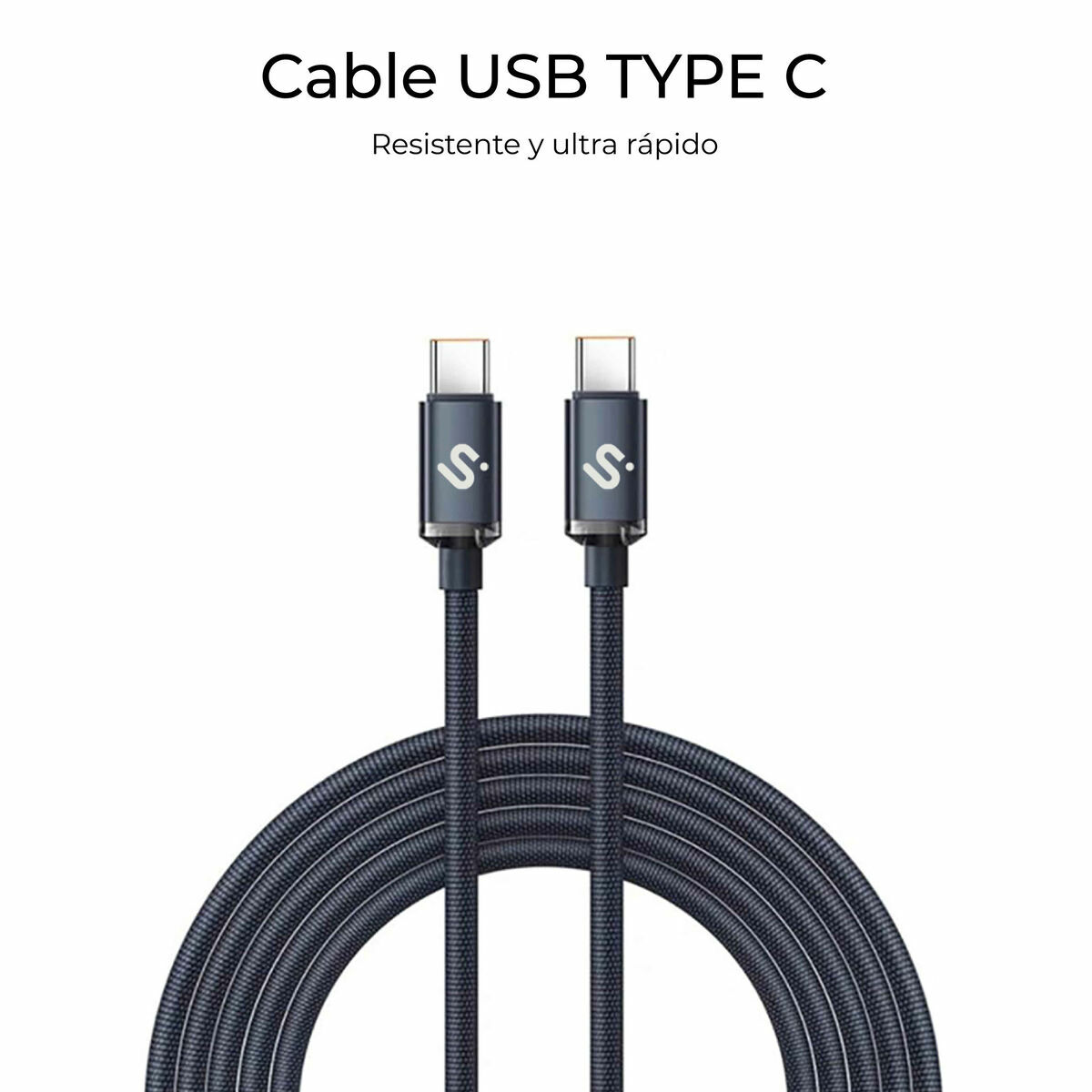 USB-C to USB-C Cable Subblim OPTIMUS Black 2 m