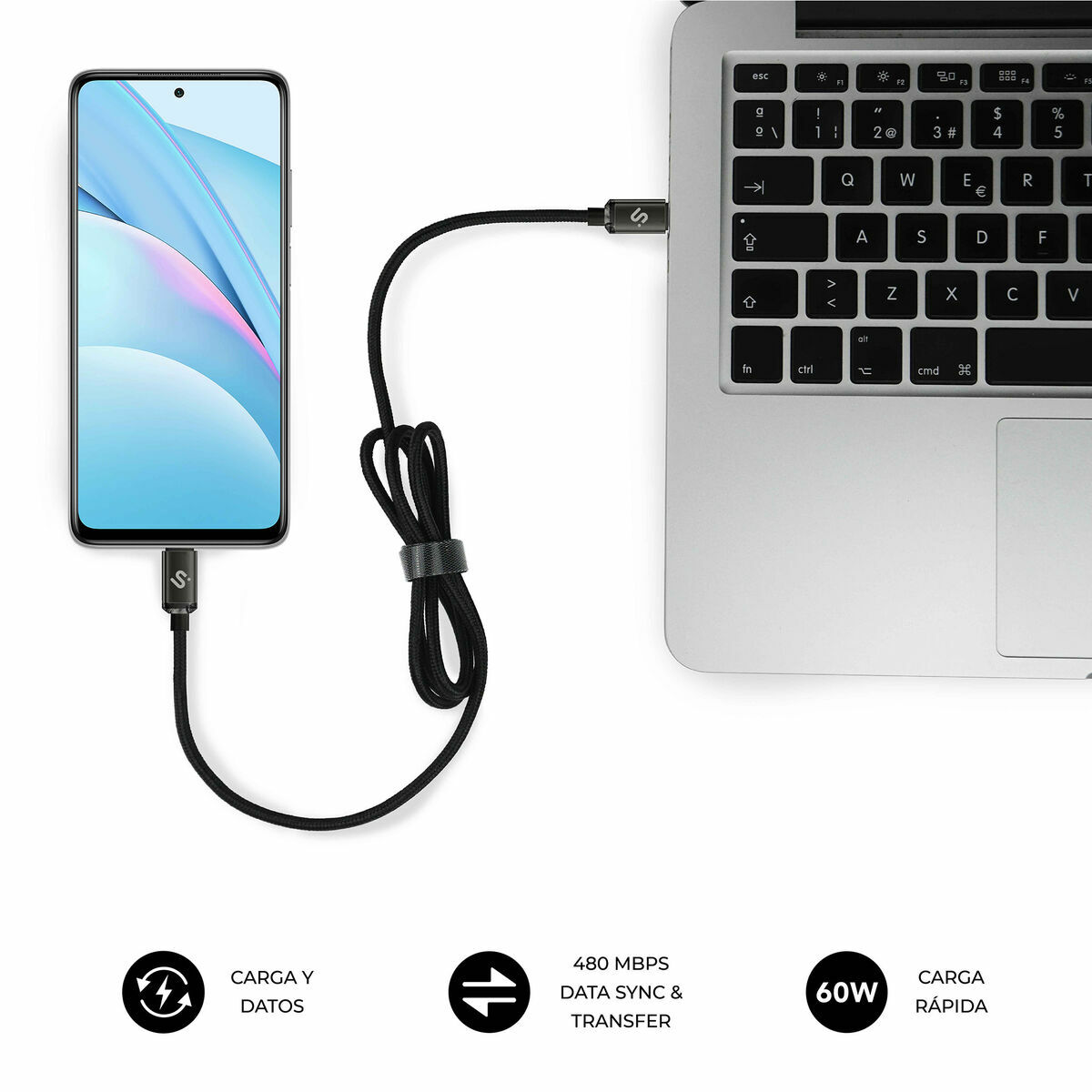USB-C to USB-C Cable Subblim OPTIMUS Black 2 m