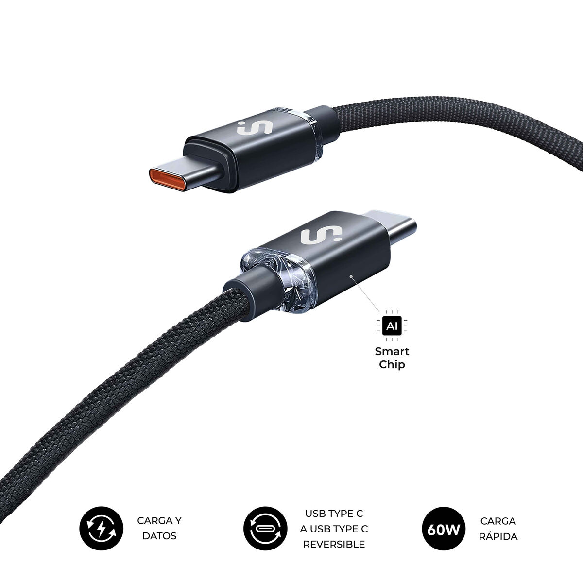 USB-C to USB-C Cable Subblim OPTIMUS Black 2 m