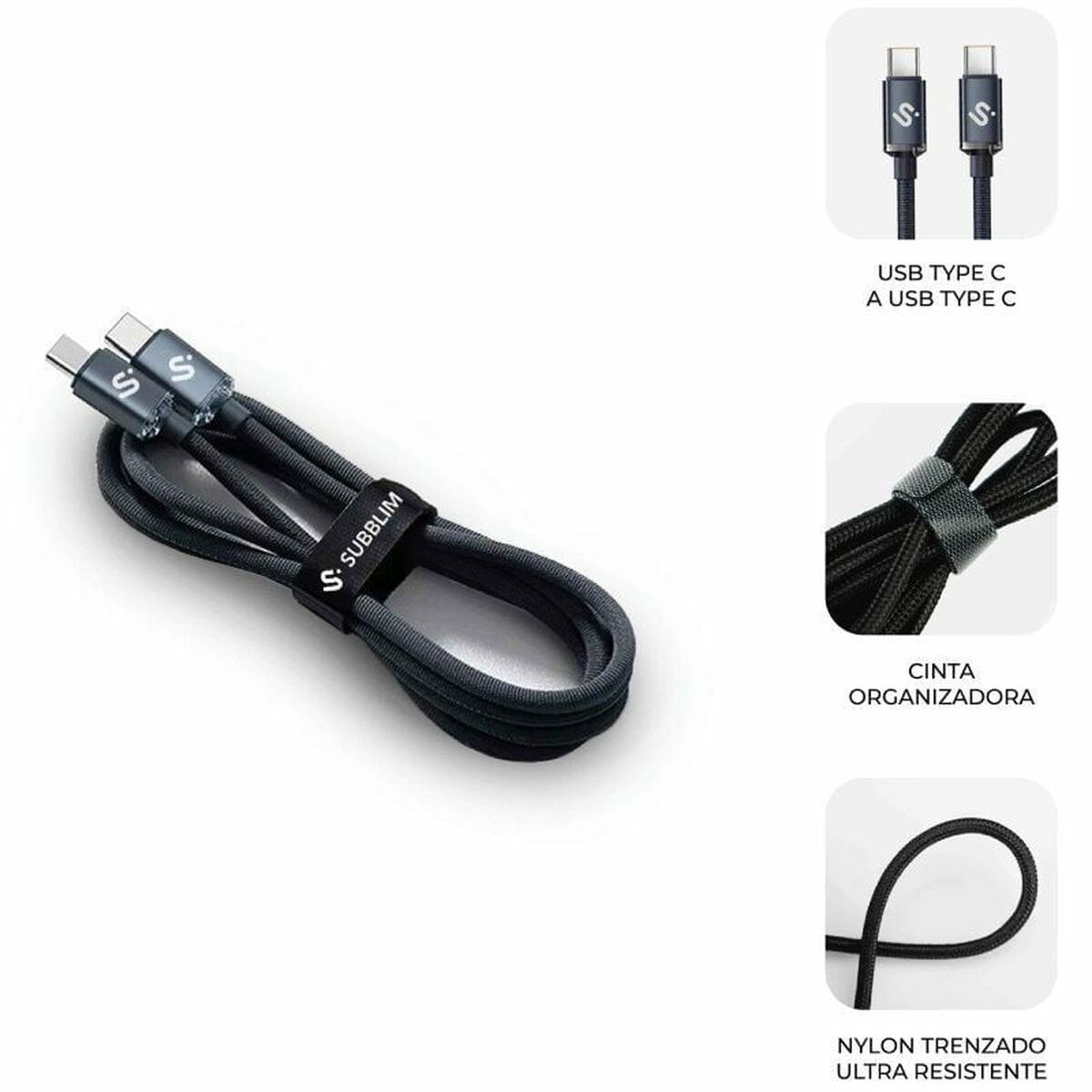 USB-C to USB-C Cable Subblim SUBCAB-C06002 2 m Black